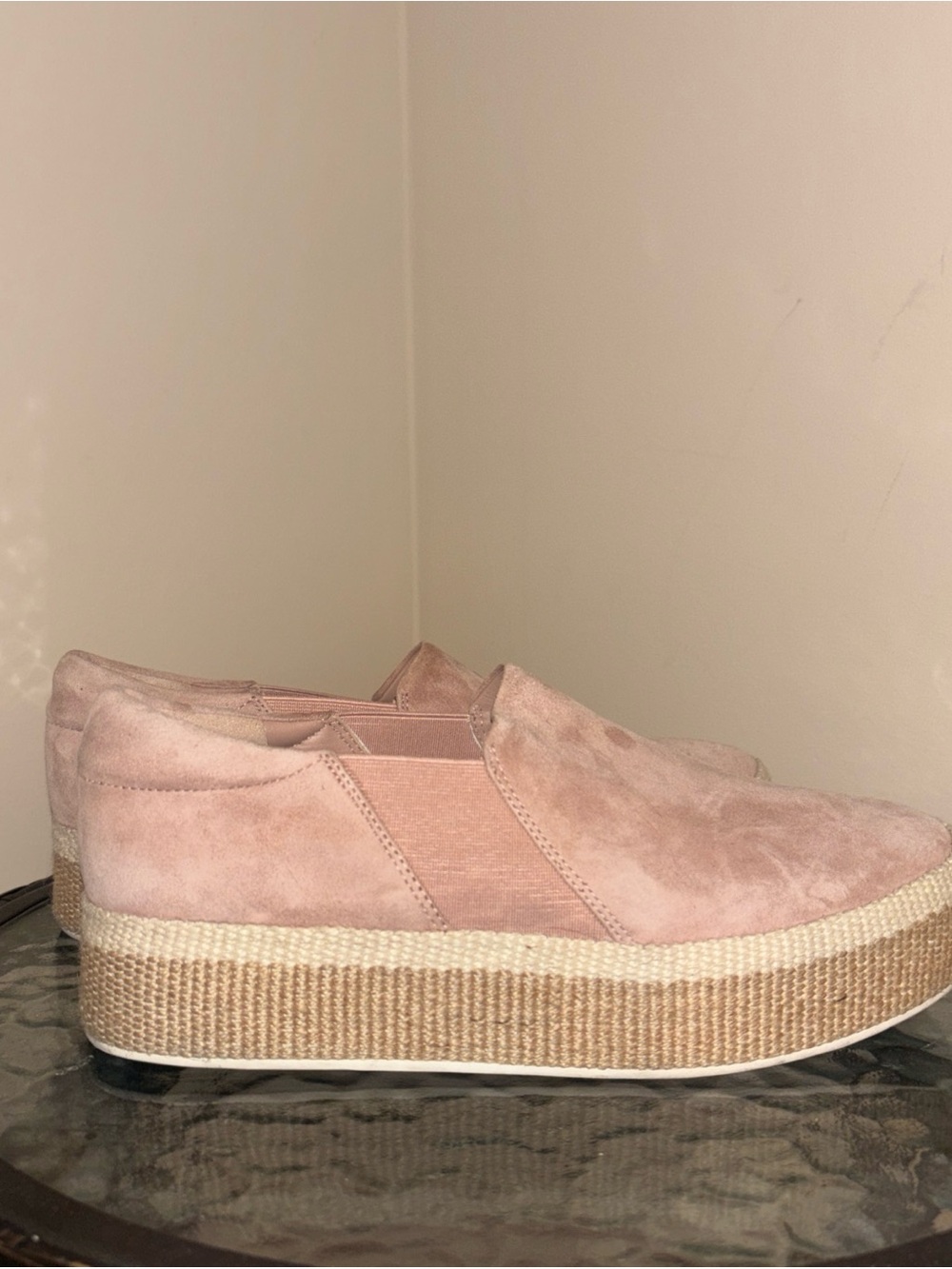 Vince Platform Slip-On Sneakers in Blush Pink Suede